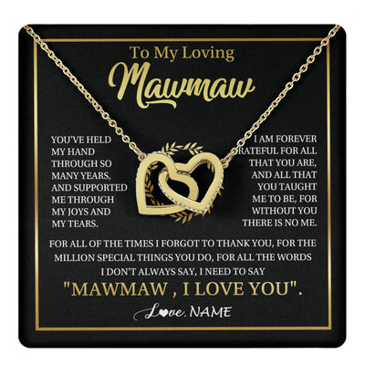 Interlocking Hearts Necklace 18K Yellow Gold Finish | 1 | Personalized To My Mawmaw Gifts Necklace From Granddaughter Grandson Grateful Thank You Mawmaw Birthday Mothers Day Jewelry Customized Gift Box Message Card | teecentury