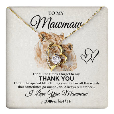 Forever Love Necklace 18K Yellow Gold Finish | 1 | Personalized To My Mawmaw Necklace From Granddaughter Thank You Lion Mawmaw Gift For Mothers Day Birthday Gift Christmas For Mawmaw Gift Box Message Card | teecentury