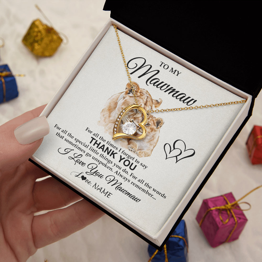 Forever Love Necklace 18K Yellow Gold Finish | 2 | Personalized To My Mawmaw Necklace From Granddaughter Thank You Lion Mawmaw Gift For Mothers Day Birthday Gift Christmas For Mawmaw Gift Box Message Card | teecentury