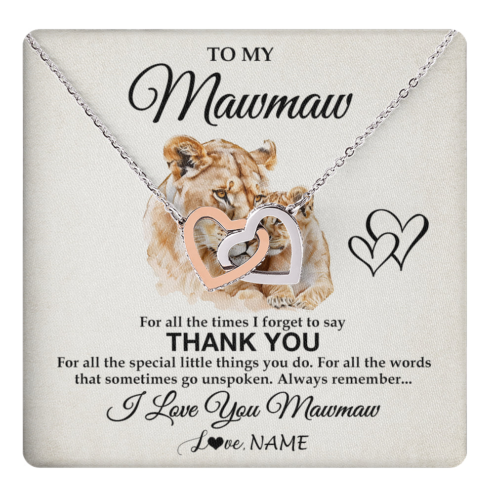 Interlocking Hearts Necklace Stainless Steel & Rose Gold Finish | 1 | Personalized To My Mawmaw Necklace From Granddaughter Thank You Lion Mawmaw Gift For Mothers Day Birthday Gift Christmas For Mawmaw Gift Box Message Card | teecentury