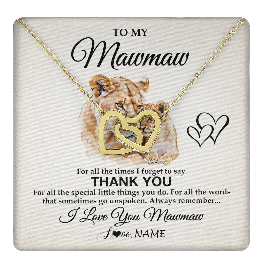 Interlocking Hearts Necklace 18K Yellow Gold Finish | 1 | Personalized To My Mawmaw Necklace From Granddaughter Thank You Lion Mawmaw Gift For Mothers Day Birthday Gift Christmas For Mawmaw Gift Box Message Card | teecentury
