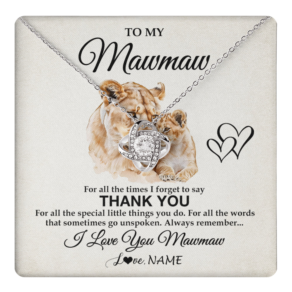 Love Knot Necklace 14K White Gold Finish | 1 | Personalized To My Mawmaw Necklace From Granddaughter Thank You Lion Mawmaw Gift For Mothers Day Birthday Gift Christmas For Mawmaw Gift Box Message Card | teecentury