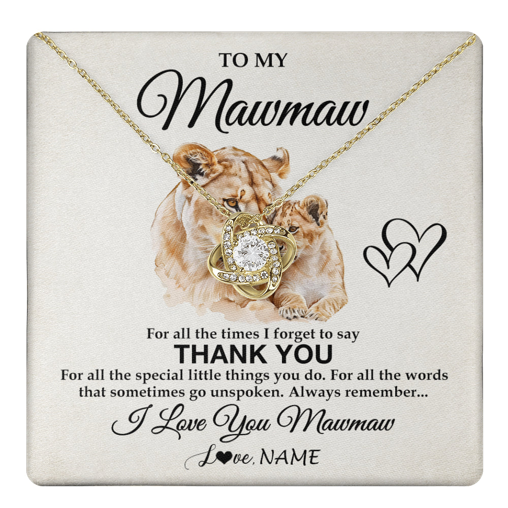 Love Knot Necklace 18K Yellow Gold Finish | 1 | Personalized To My Mawmaw Necklace From Granddaughter Thank You Lion Mawmaw Gift For Mothers Day Birthday Gift Christmas For Mawmaw Gift Box Message Card | teecentury