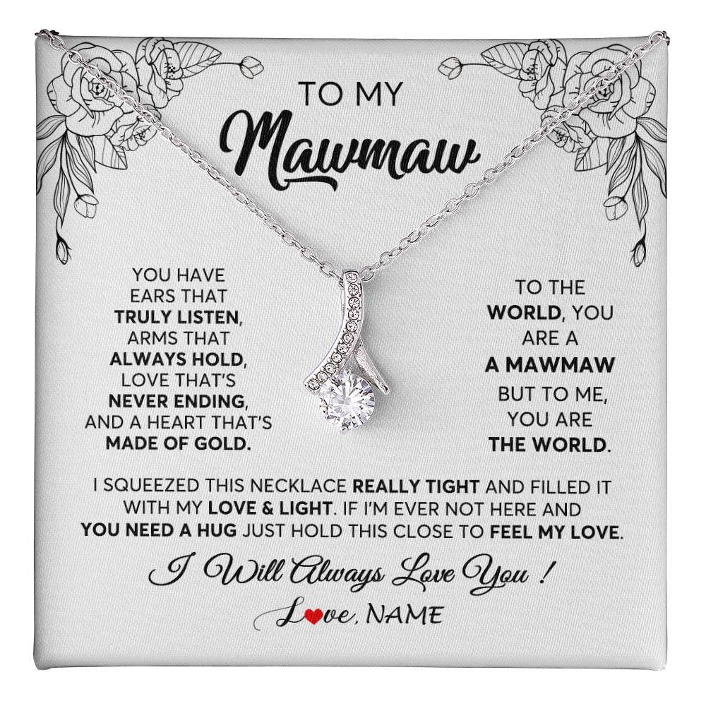 Alluring Beauty Necklace 14K White Gold Finish | 1 | Personalized To My Mawmaw Necklace From Grandkids Granddaughter Hold This Close Feel My Love Mawmaw Birthday Mothers Day Customized Gift Box Message Card | teecentury