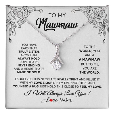 Alluring Beauty Necklace 14K White Gold Finish | 1 | Personalized To My Mawmaw Necklace From Grandkids Granddaughter Hold This Close Feel My Love Mawmaw Birthday Mothers Day Customized Gift Box Message Card | teecentury