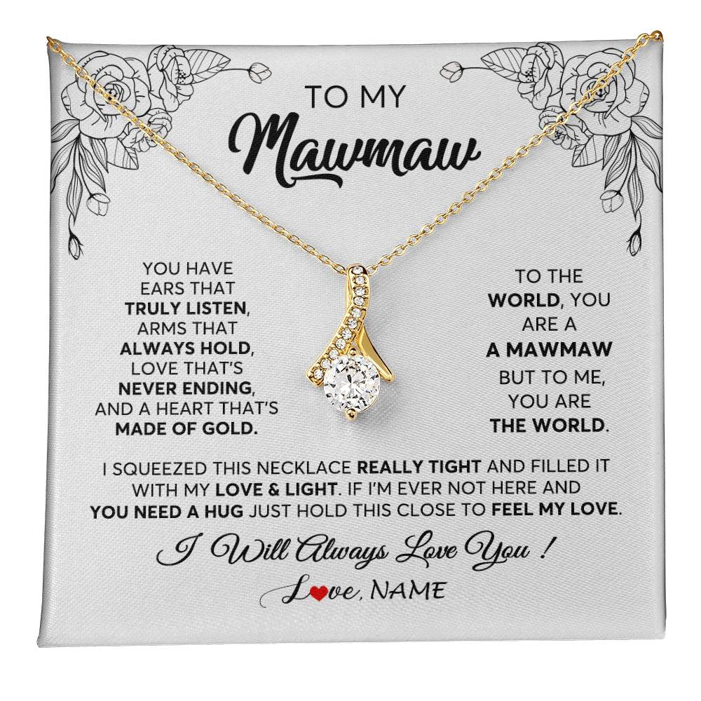 Alluring Beauty Necklace 18K Yellow Gold Finish | 1 | Personalized To My Mawmaw Necklace From Grandkids Granddaughter Hold This Close Feel My Love Mawmaw Birthday Mothers Day Customized Gift Box Message Card | teecentury