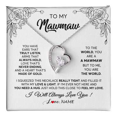 Forever Love Necklace 14K White Gold Finish | 1 | Personalized To My Mawmaw Necklace From Grandkids Granddaughter Hold This Close Feel My Love Mawmaw Birthday Mothers Day Customized Gift Box Message Card | teecentury
