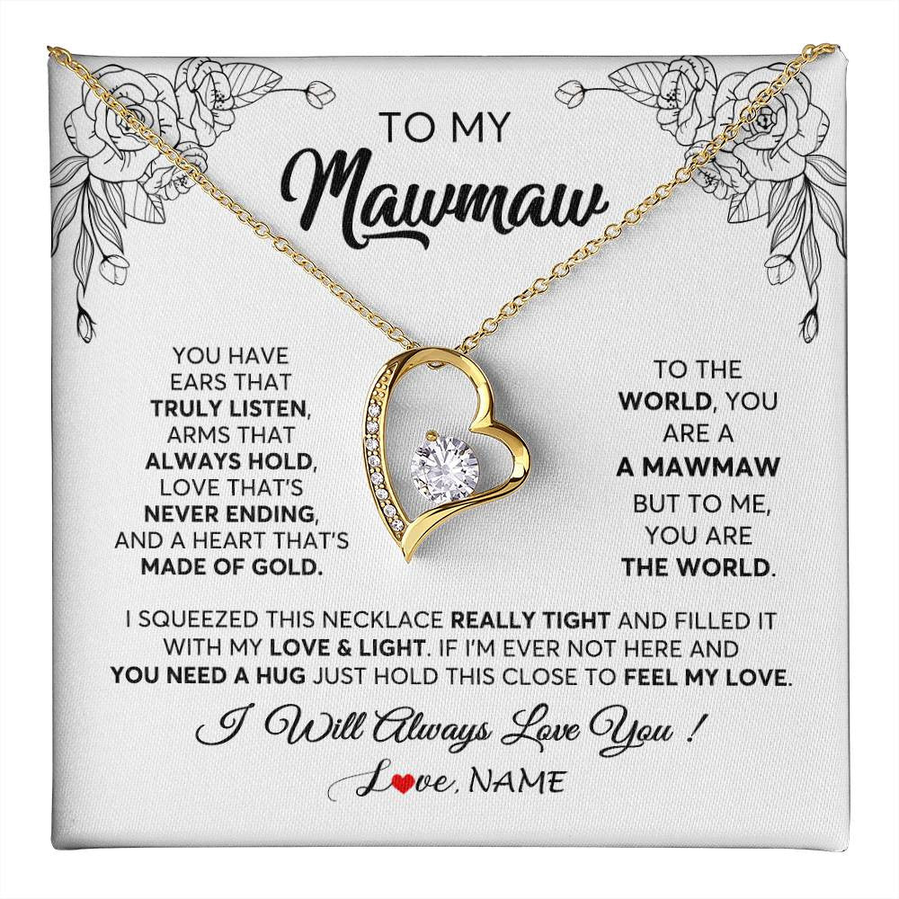 Forever Love Necklace 18K Yellow Gold Finish | 1 | Personalized To My Mawmaw Necklace From Grandkids Granddaughter Hold This Close Feel My Love Mawmaw Birthday Mothers Day Customized Gift Box Message Card | teecentury