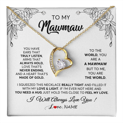 Forever Love Necklace 18K Yellow Gold Finish | 1 | Personalized To My Mawmaw Necklace From Grandkids Granddaughter Hold This Close Feel My Love Mawmaw Birthday Mothers Day Customized Gift Box Message Card | teecentury