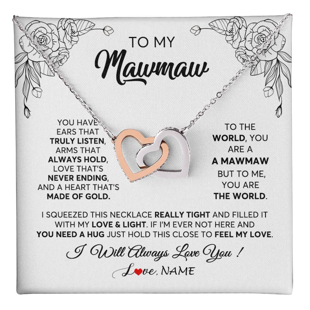 Interlocking Hearts Necklace Stainless Steel & Rose Gold Finish | 1 | Personalized To My Mawmaw Necklace From Grandkids Granddaughter Hold This Close Feel My Love Mawmaw Birthday Mothers Day Customized Gift Box Message Card | teecentury