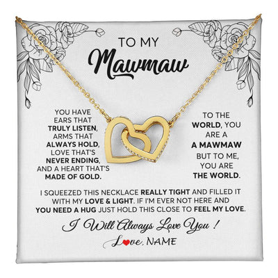 Interlocking Hearts Necklace 18K Yellow Gold Finish | 1 | Personalized To My Mawmaw Necklace From Grandkids Granddaughter Hold This Close Feel My Love Mawmaw Birthday Mothers Day Customized Gift Box Message Card | teecentury