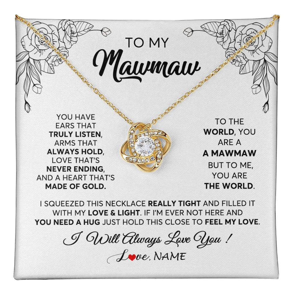 Love Knot Necklace 18K Yellow Gold Finish | 1 | Personalized To My Mawmaw Necklace From Grandkids Granddaughter Hold This Close Feel My Love Mawmaw Birthday Mothers Day Customized Gift Box Message Card | teecentury