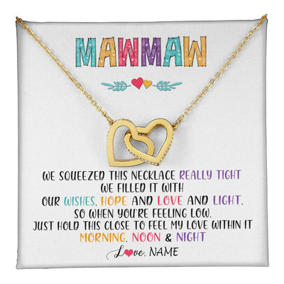 Interlocking Hearts Necklace 18K Yellow Gold Finish | 1 | Personalized To My Mawmaw Necklace From Grandkids Granddaughter We Squeezed This Necklace Mawmaw Birthday Mothers Day Customized Gift Box Message Card | teecentury