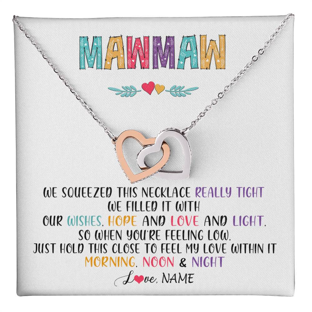Interlocking Hearts Necklace Stainless Steel & Rose Gold Finish | 1 | Personalized To My Mawmaw Necklace From Grandkids Granddaughter We Squeezed This Necklace Mawmaw Birthday Mothers Day Customized Gift Box Message Card | teecentury