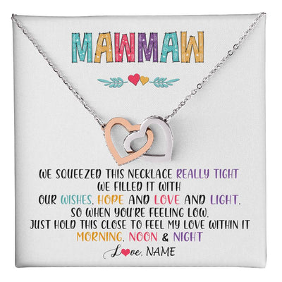 Interlocking Hearts Necklace Stainless Steel & Rose Gold Finish | 1 | Personalized To My Mawmaw Necklace From Grandkids Granddaughter We Squeezed This Necklace Mawmaw Birthday Mothers Day Customized Gift Box Message Card | teecentury