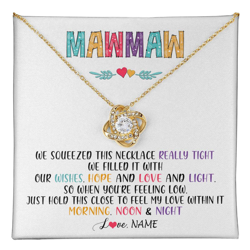 Love Knot Necklace 18K Yellow Gold Finish | 1 | Personalized To My Mawmaw Necklace From Grandkids Granddaughter We Squeezed This Necklace Mawmaw Birthday Mothers Day Customized Gift Box Message Card | teecentury