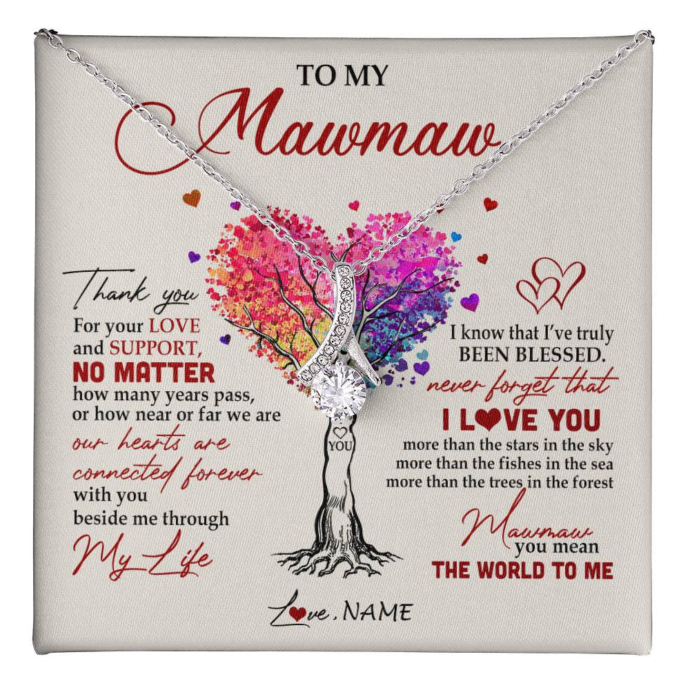 Alluring Beauty Necklace 14K White Gold Finish | 1 | Personalized To My Mawmaw Necklace From Grandkids Never Forget That I Love You You Mean The World Mawmaw Birthday Mothers Day Customized Gift Box Message Card | teecentury