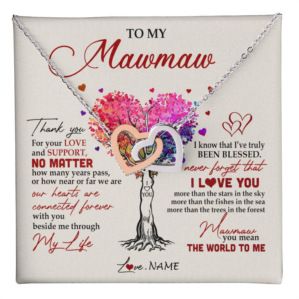 Interlocking Hearts Necklace Stainless Steel & Rose Gold Finish | 1 | Personalized To My Mawmaw Necklace From Grandkids Never Forget That I Love You You Mean The World Mawmaw Birthday Mothers Day Customized Gift Box Message Card | teecentury