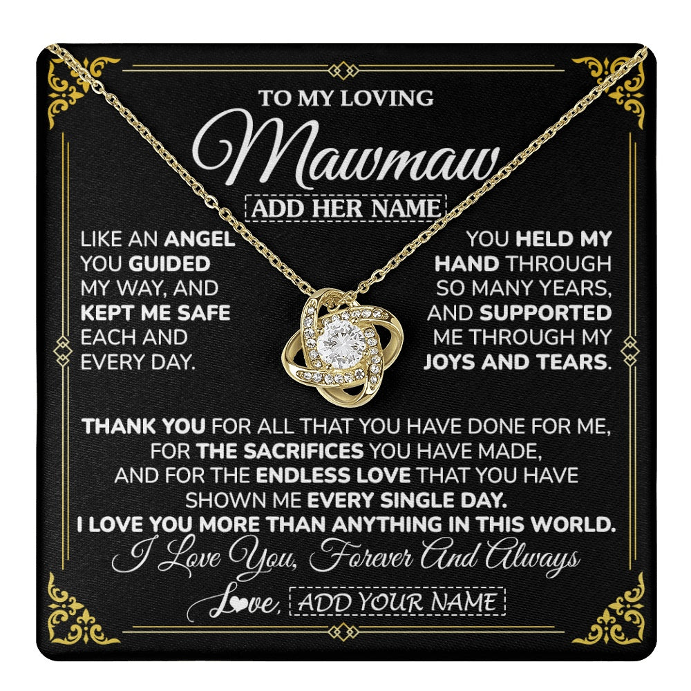 Love Knot Necklace 18K Yellow Gold Finish | 1 | Personalized To My Mawmaw Necklace Gifts Meaningful Gift To Mawmaw From Granddaughter Without You There Is No Me Mothers Day Birthday Gift Box Message Card | https://teecentury.