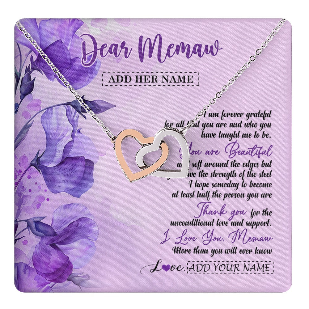 Interlocking Hearts Necklace Stainless Steel & Rose Gold Finish | 1 | Personalized To My Memaw Gifts From Granddaughter Necklace Flower You Are Beautiful Gifts For Memaw Mothers Day Birthday Christmas Gift Box Message Card | teecentury.myshopify
