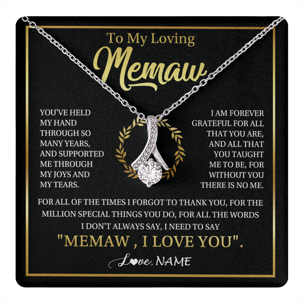 Alluring Beauty Necklace 14K White Gold Finish | 1 | Personalized To My Memaw Gifts Necklace From Granddaughter Grandson Grateful Thank You Memaw Birthday Mothers Day Jewelry Customized Gift Box Message Card | teecentury