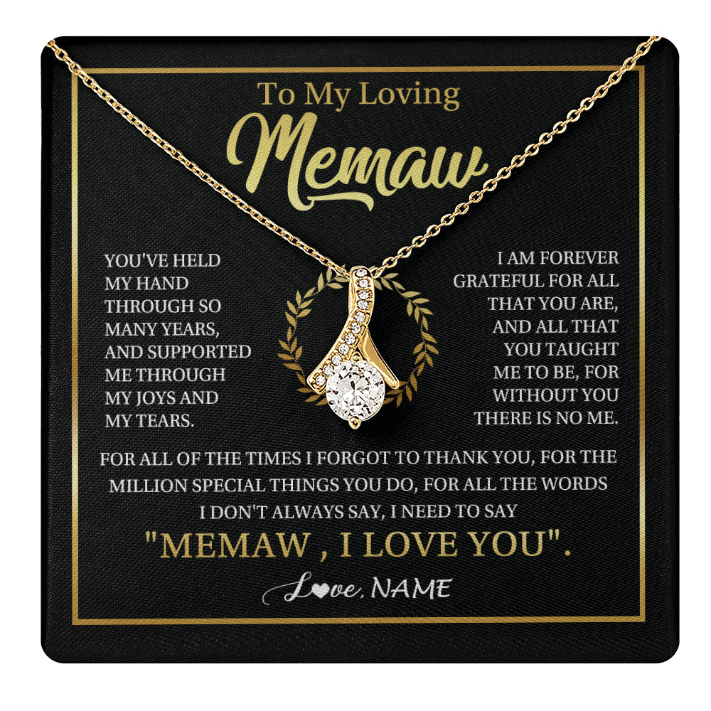 Alluring Beauty Necklace 18K Yellow Gold Finish | 1 | Personalized To My Memaw Gifts Necklace From Granddaughter Grandson Grateful Thank You Memaw Birthday Mothers Day Jewelry Customized Gift Box Message Card | teecentury