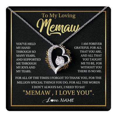 Forever Love Necklace 14K White Gold Finish | 1 | Personalized To My Memaw Gifts Necklace From Granddaughter Grandson Grateful Thank You Memaw Birthday Mothers Day Jewelry Customized Gift Box Message Card | teecentury