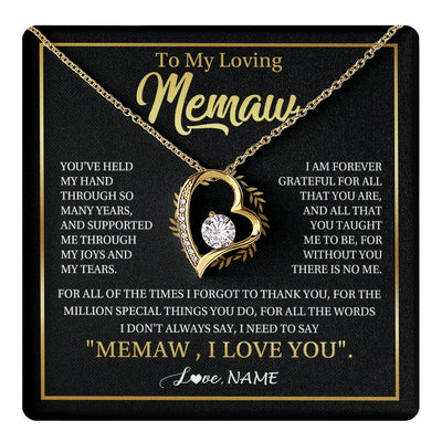 Forever Love Necklace 18K Yellow Gold Finish | 1 | Personalized To My Memaw Gifts Necklace From Granddaughter Grandson Grateful Thank You Memaw Birthday Mothers Day Jewelry Customized Gift Box Message Card | teecentury