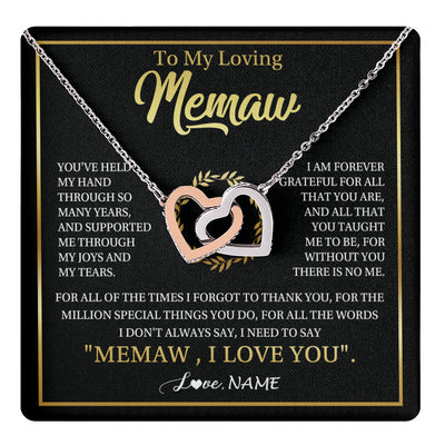 Interlocking Hearts Necklace Stainless Steel & Rose Gold Finish | 1 | Personalized To My Memaw Gifts Necklace From Granddaughter Grandson Grateful Thank You Memaw Birthday Mothers Day Jewelry Customized Gift Box Message Card | teecentury