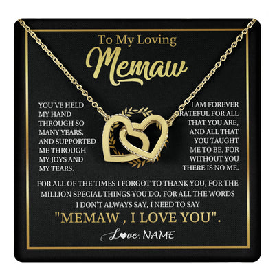 Interlocking Hearts Necklace 18K Yellow Gold Finish | 1 | Personalized To My Memaw Gifts Necklace From Granddaughter Grandson Grateful Thank You Memaw Birthday Mothers Day Jewelry Customized Gift Box Message Card | teecentury