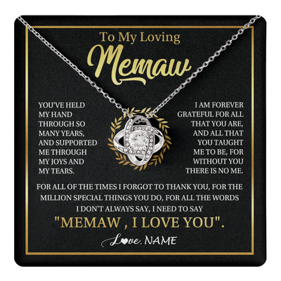 Love Knot Necklace 14K White Gold Finish | 1 | Personalized To My Memaw Gifts Necklace From Granddaughter Grandson Grateful Thank You Memaw Birthday Mothers Day Jewelry Customized Gift Box Message Card | teecentury