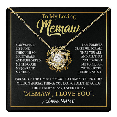 Love Knot Necklace 18K Yellow Gold Finish | 1 | Personalized To My Memaw Gifts Necklace From Granddaughter Grandson Grateful Thank You Memaw Birthday Mothers Day Jewelry Customized Gift Box Message Card | teecentury