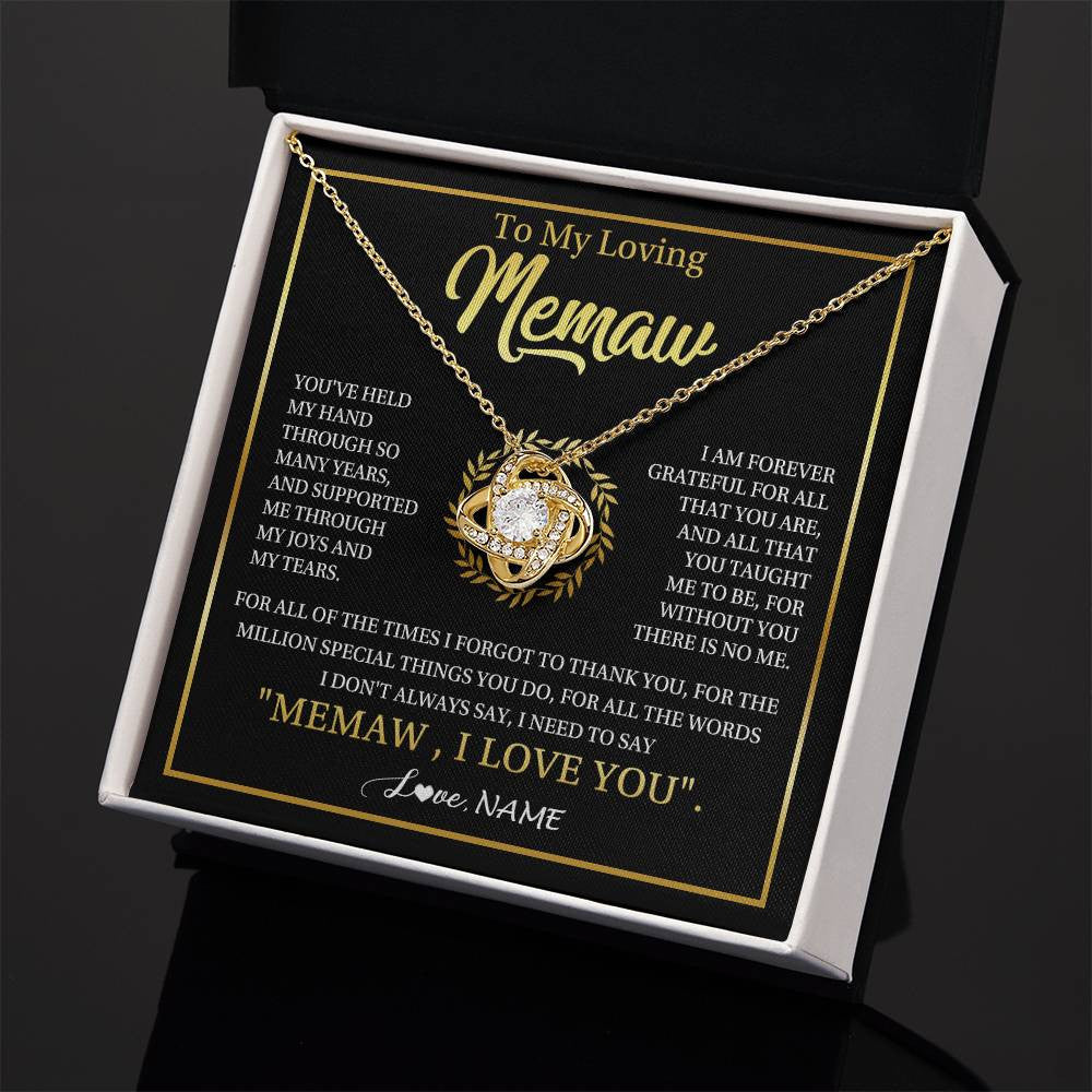 Love Knot Necklace 18K Yellow Gold Finish | 2 | Personalized To My Memaw Gifts Necklace From Granddaughter Grandson Grateful Thank You Memaw Birthday Mothers Day Jewelry Customized Gift Box Message Card | teecentury
