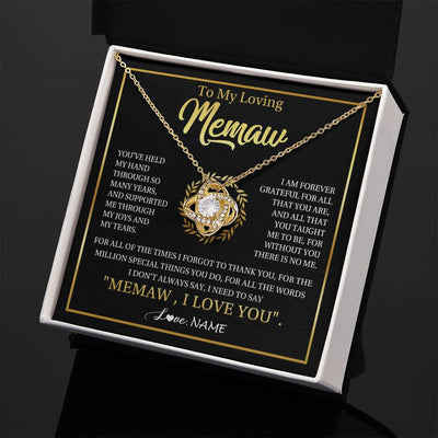 Love Knot Necklace 18K Yellow Gold Finish | 2 | Personalized To My Memaw Gifts Necklace From Granddaughter Grandson Grateful Thank You Memaw Birthday Mothers Day Jewelry Customized Gift Box Message Card | teecentury