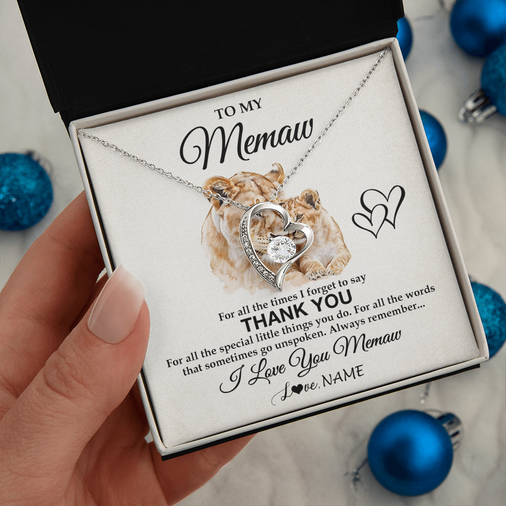 Forever Love Necklace 14K White Gold Finish | 2 | Personalized To My Memaw Necklace From Granddaughter Thank You Lion Memaw Gift For Mothers Day Birthday Gift Christmas For Memaw Gift Box Message Card | teecentury