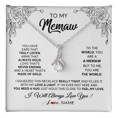 Alluring Beauty Necklace 14K White Gold Finish | 1 | Personalized To My Memaw Necklace From Grandkids Granddaughter Hold This Close Feel My Love Memaw Birthday Mothers Day Jewelry Customized Gift Box Message Card | teecentury