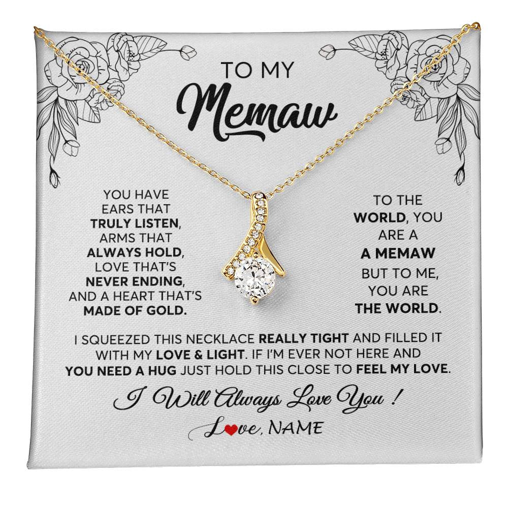 Alluring Beauty Necklace 18K Yellow Gold Finish | 1 | Personalized To My Memaw Necklace From Grandkids Granddaughter Hold This Close Feel My Love Memaw Birthday Mothers Day Jewelry Customized Gift Box Message Card | teecentury
