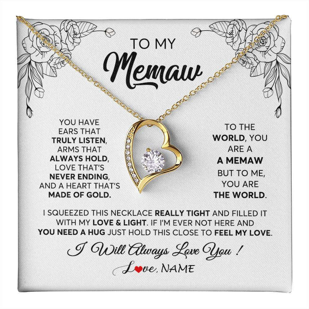 Forever Love Necklace 18K Yellow Gold Finish | 1 | Personalized To My Memaw Necklace From Grandkids Granddaughter Hold This Close Feel My Love Memaw Birthday Mothers Day Jewelry Customized Gift Box Message Card | teecentury
