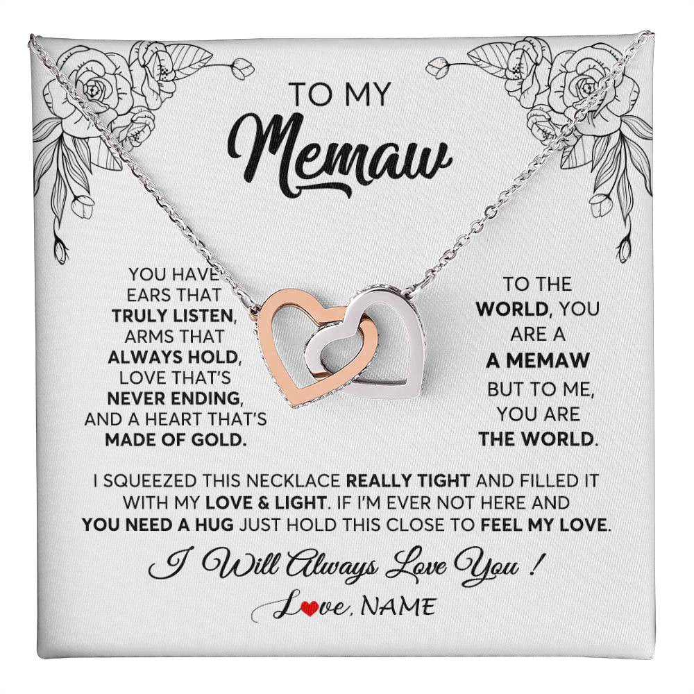 Interlocking Hearts Necklace Stainless Steel & Rose Gold Finish | 1 | Personalized To My Memaw Necklace From Grandkids Granddaughter Hold This Close Feel My Love Memaw Birthday Mothers Day Jewelry Customized Gift Box Message Card | teecentury