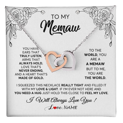 Interlocking Hearts Necklace Stainless Steel & Rose Gold Finish | 1 | Personalized To My Memaw Necklace From Grandkids Granddaughter Hold This Close Feel My Love Memaw Birthday Mothers Day Jewelry Customized Gift Box Message Card | teecentury