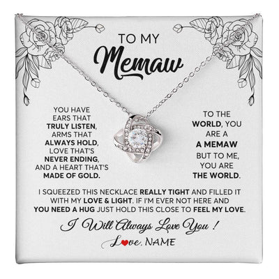 Love Knot Necklace 14K White Gold Finish | 1 | Personalized To My Memaw Necklace From Grandkids Granddaughter Hold This Close Feel My Love Memaw Birthday Mothers Day Jewelry Customized Gift Box Message Card | teecentury