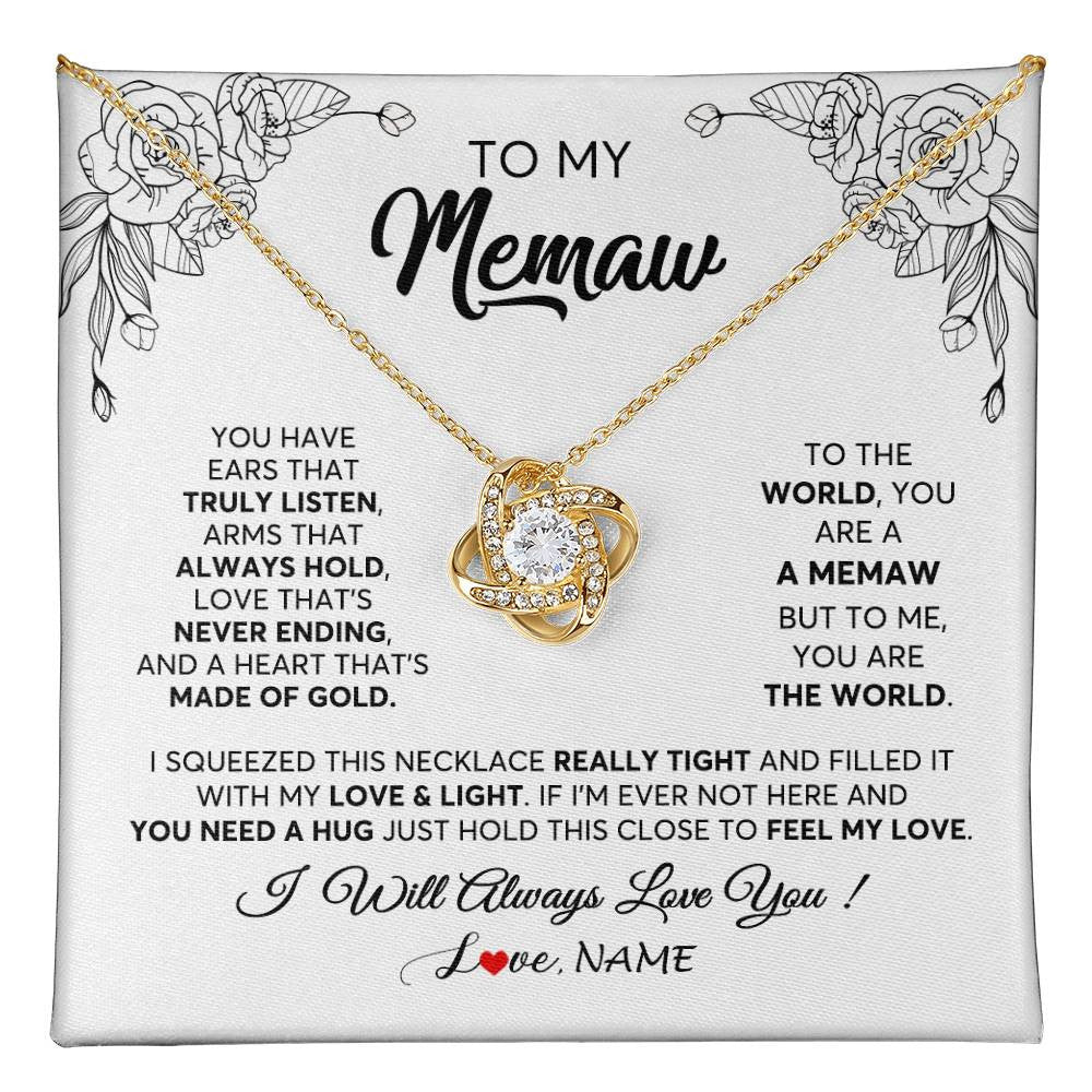 Love Knot Necklace 18K Yellow Gold Finish | 1 | Personalized To My Memaw Necklace From Grandkids Granddaughter Hold This Close Feel My Love Memaw Birthday Mothers Day Jewelry Customized Gift Box Message Card | teecentury