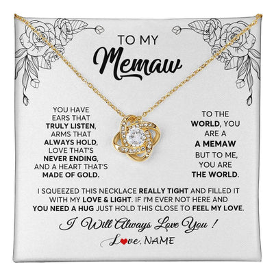 Love Knot Necklace 18K Yellow Gold Finish | 1 | Personalized To My Memaw Necklace From Grandkids Granddaughter Hold This Close Feel My Love Memaw Birthday Mothers Day Jewelry Customized Gift Box Message Card | teecentury