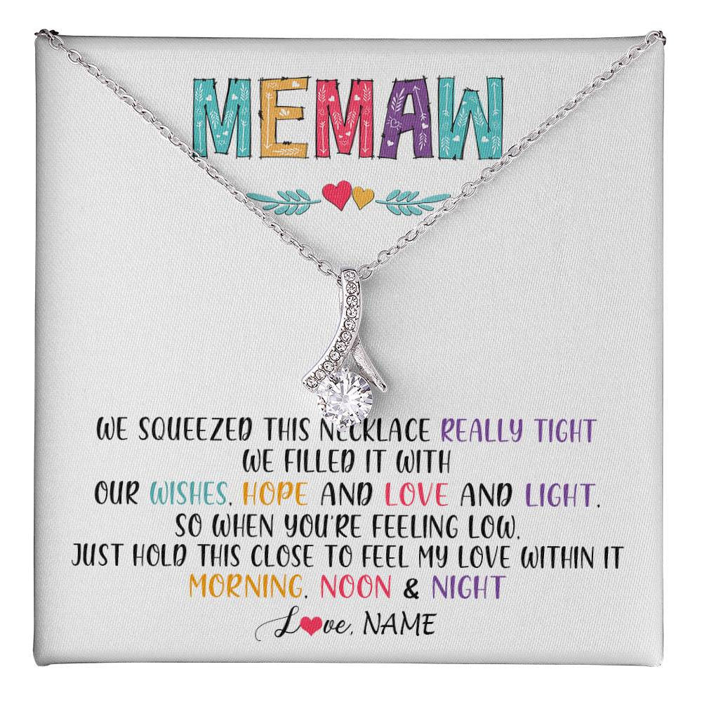 Alluring Beauty Necklace 14K White Gold Finish | 1 | Personalized To My Memaw Necklace From Grandkids Granddaughter We Squeezed This Necklace Memaw Birthday Mothers Day Jewelry Customized Gift Box Message Card | teecentury