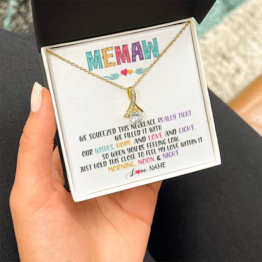 Alluring Beauty Necklace 18K Yellow Gold Finish | 2 | Personalized To My Memaw Necklace From Grandkids Granddaughter We Squeezed This Necklace Memaw Birthday Mothers Day Jewelry Customized Gift Box Message Card | teecentury