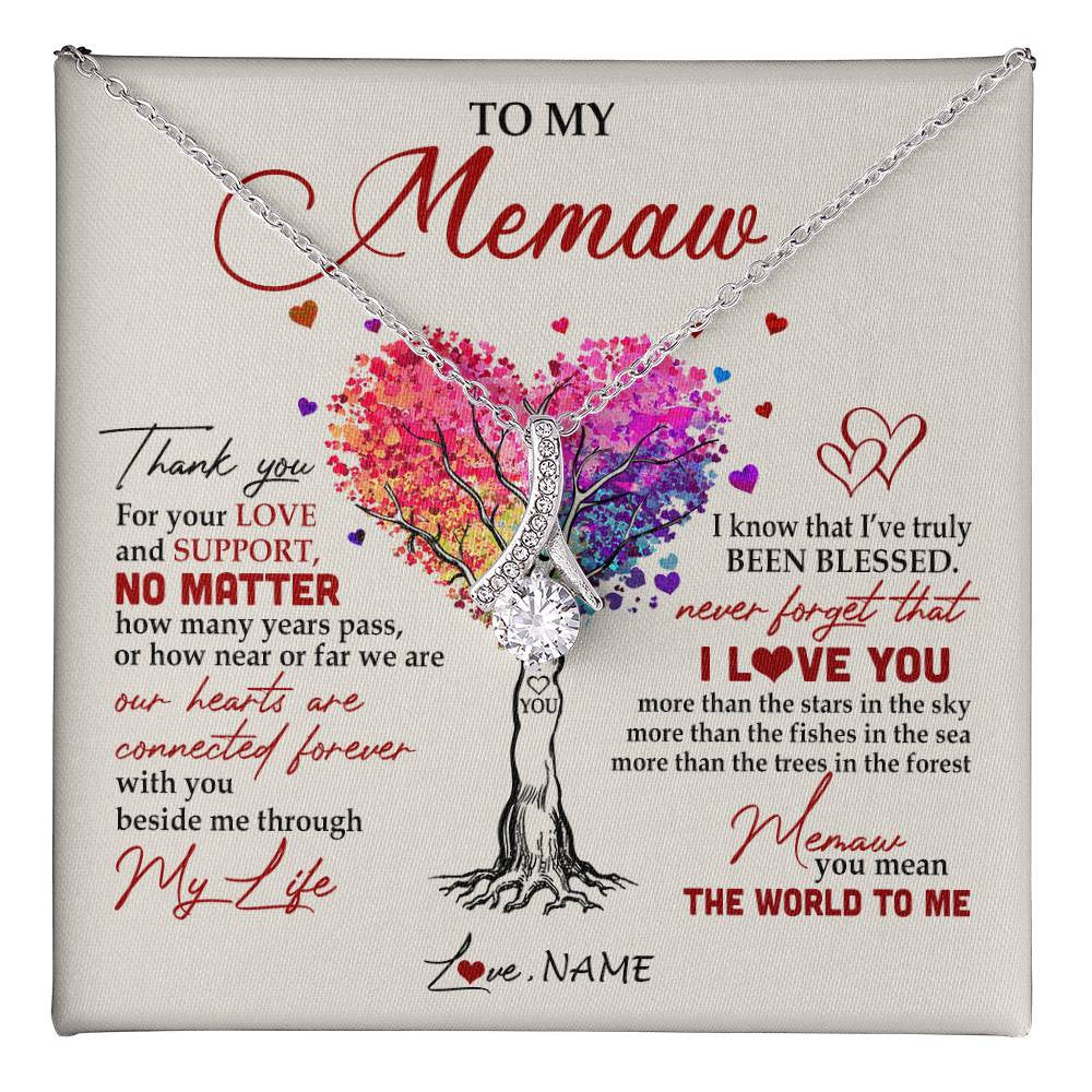 Alluring Beauty Necklace 14K White Gold Finish | 1 | Personalized To My Memaw Necklace From Grandkids Never Forget That I Love You You Mean The World Memaw Birthday Mothers Day Jewelry Customized Gift Box Message Card | teecentury