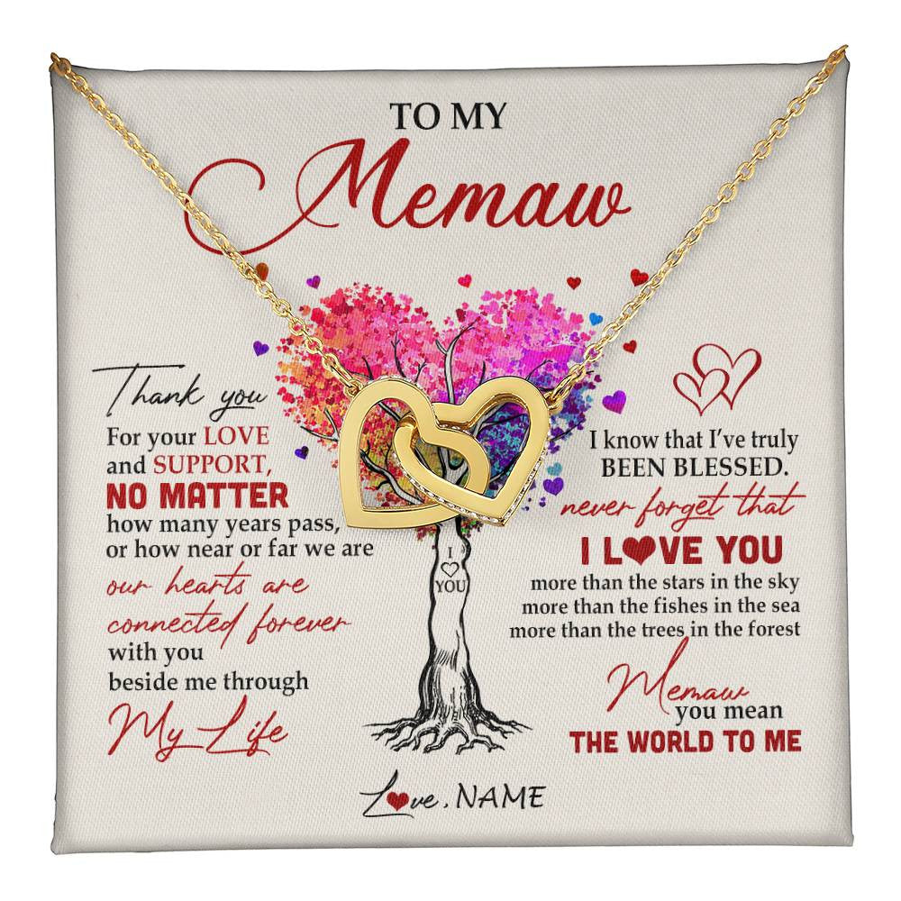 Interlocking Hearts Necklace 18K Yellow Gold Finish | 1 | Personalized To My Memaw Necklace From Grandkids Never Forget That I Love You You Mean The World Memaw Birthday Mothers Day Jewelry Customized Gift Box Message Card | teecentury
