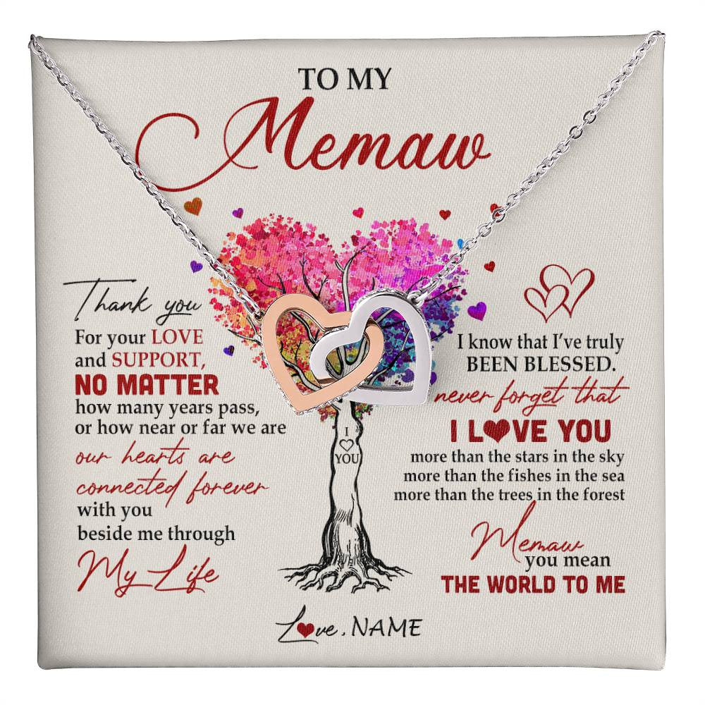 Interlocking Hearts Necklace Stainless Steel & Rose Gold Finish | 1 | Personalized To My Memaw Necklace From Grandkids Never Forget That I Love You You Mean The World Memaw Birthday Mothers Day Jewelry Customized Gift Box Message Card | teecentury