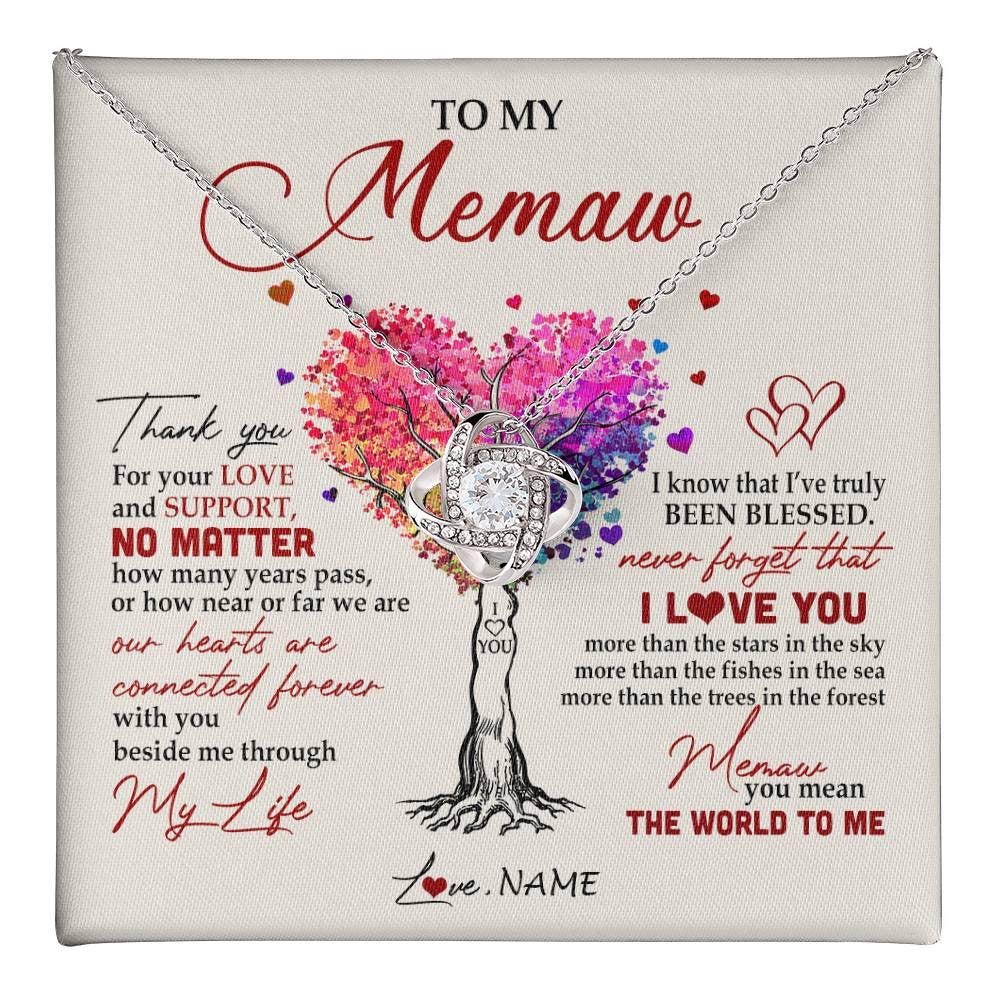 Love Knot Necklace 14K White Gold Finish | 1 | Personalized To My Memaw Necklace From Grandkids Never Forget That I Love You You Mean The World Memaw Birthday Mothers Day Jewelry Customized Gift Box Message Card | teecentury