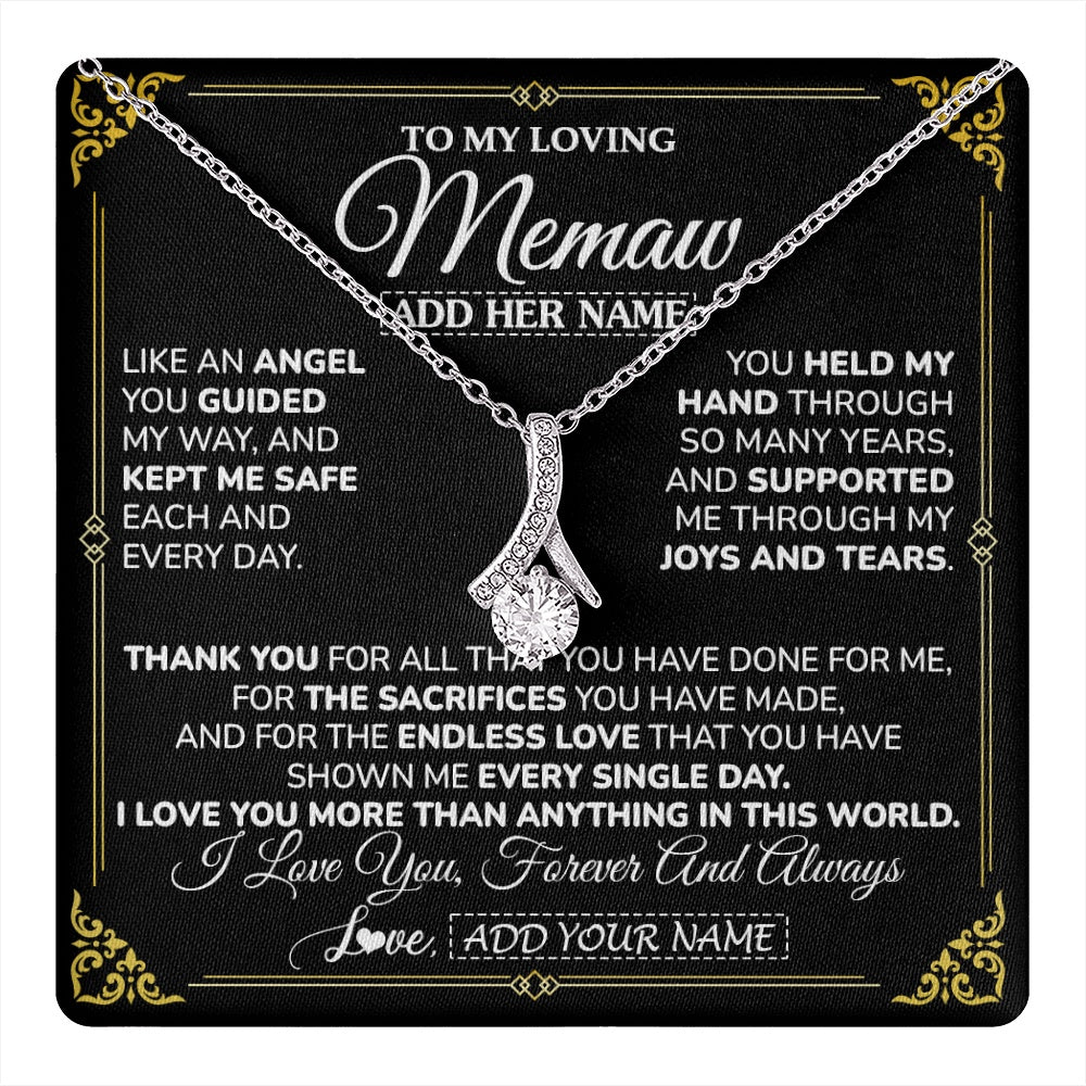 Alluring Beauty Necklace 14K White Gold Finish | 1 | Personalized To My Memaw Necklace Gifts Meaningful Gift To Memaw From Granddaughter Without You There Is No Me Mothers Day Birthday Gift Box Message Card | https://teecentury.